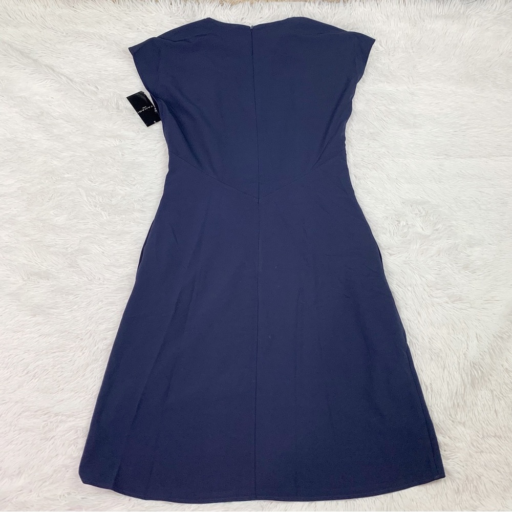 Tahari ASL size 10 short sleeve V-Neck Twist Front Fit & Flare Dress navy blue‎ - Picture 12 of 12